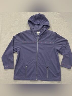 Alfred Dunner Purple Full Zip Hooded Jacket w/ Padded Shoulders Women's Size 18